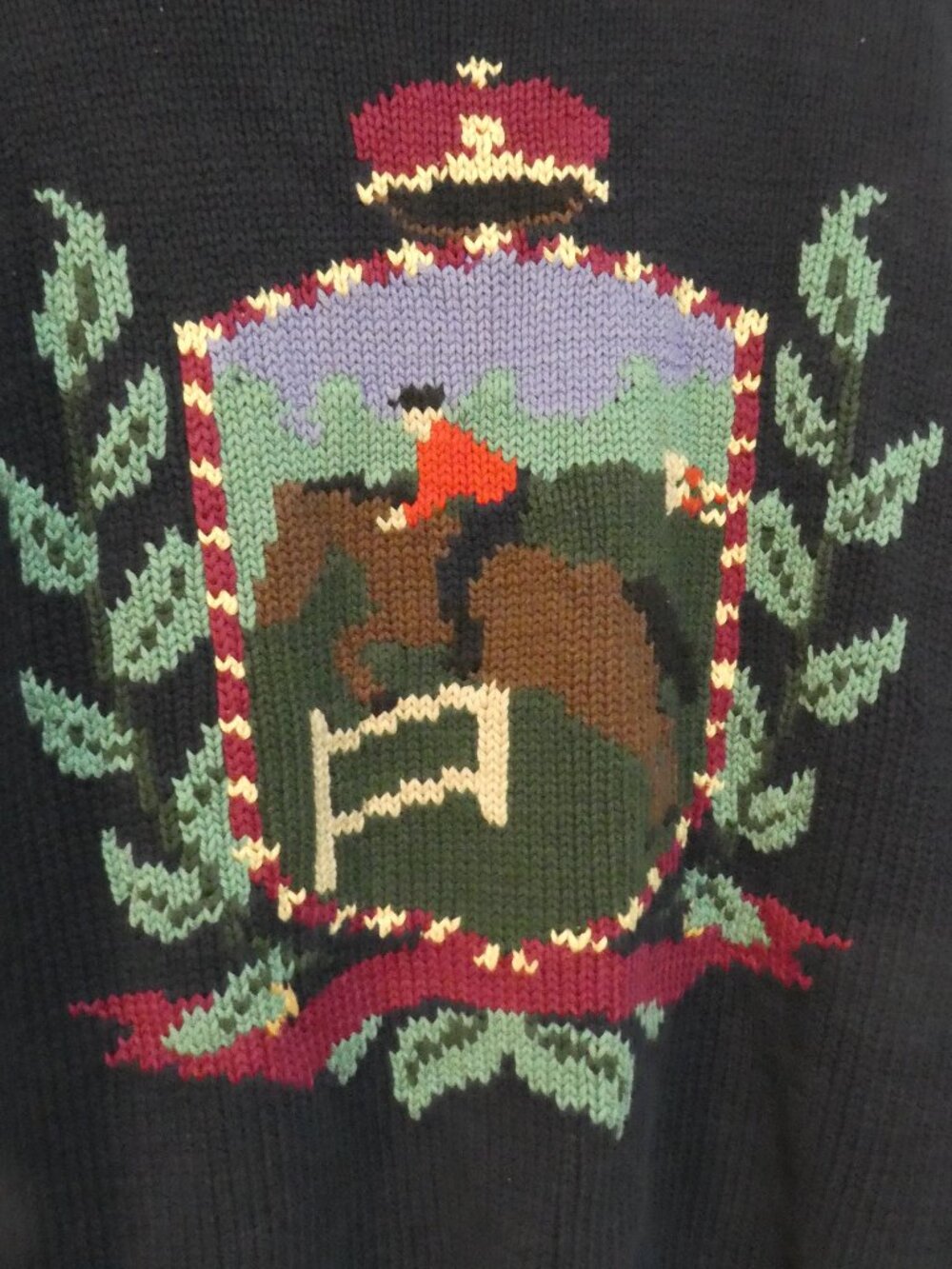 Vintage TABI INTERNATIONAL Equestrian Horse Crest Knit Sweater Navy - Size XL - Picture 3 of 16